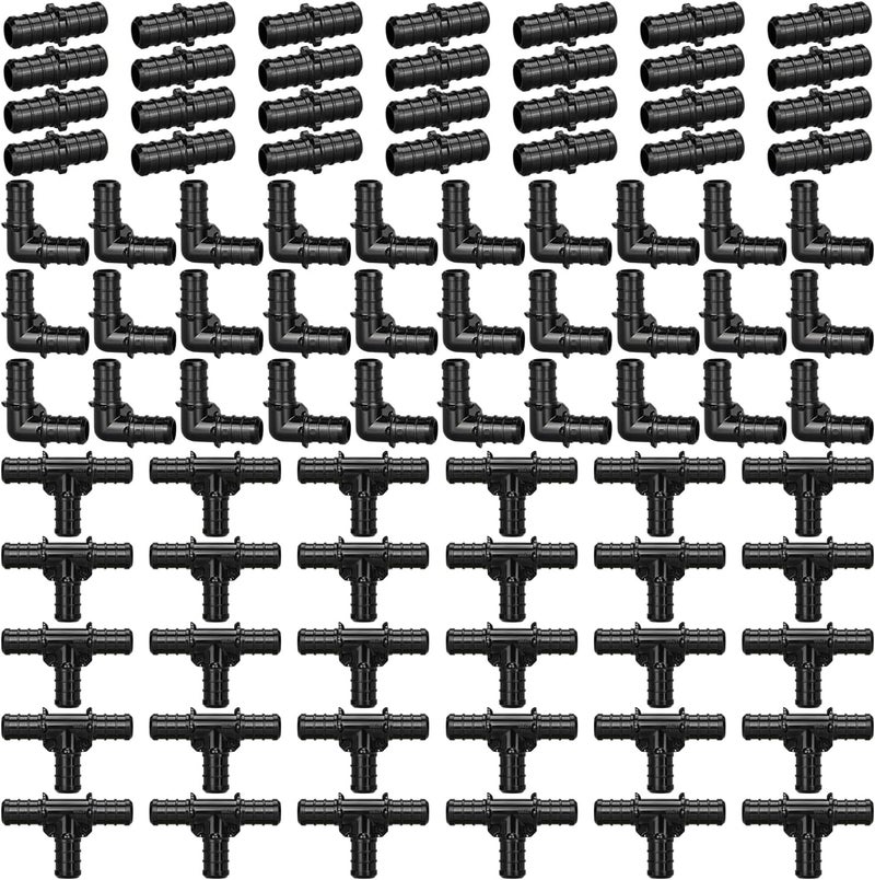 PXZBLG 1/2" Poly PPSU Barb Crimp PEX Fitting, 90pcs PEX Fitting Combo, 30pcs Each Elbows Tees Straight Couplings, No Lead (90pcs, 1/2" Combo) - Image 1